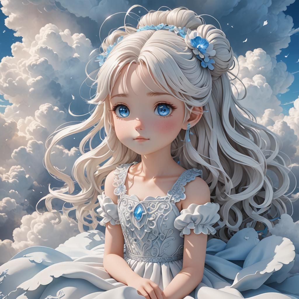 Anime Girl on Cloud in 3D Concept Art