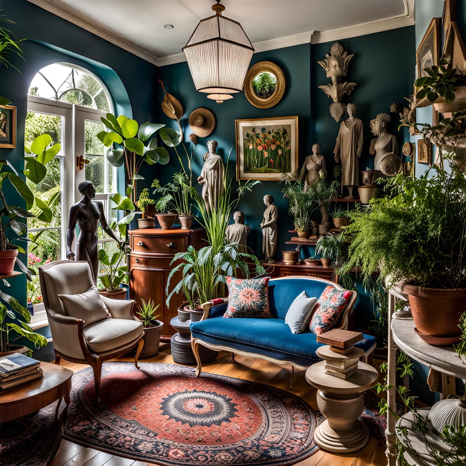 Elegant Garden Room with Eclectic Artefacts