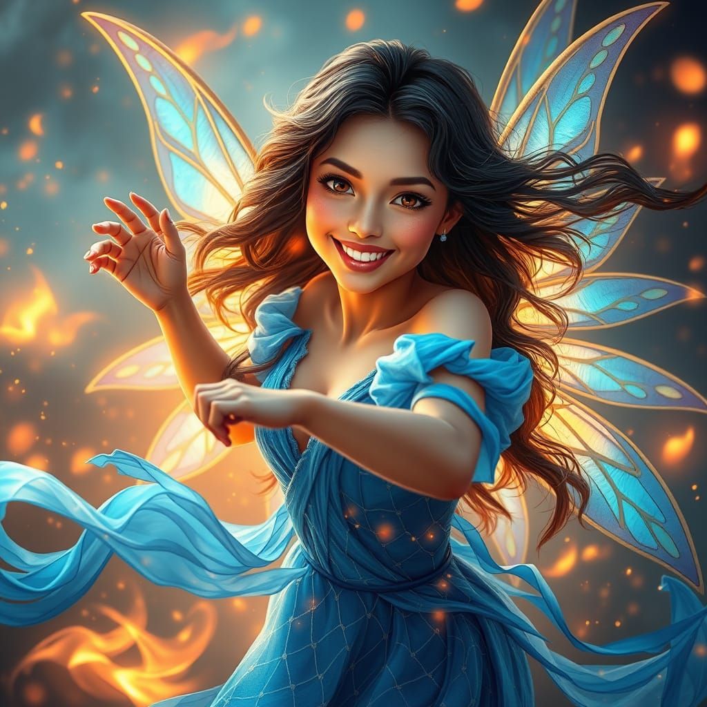 Radiant Fairy Dancer Amidst Swirling Flames