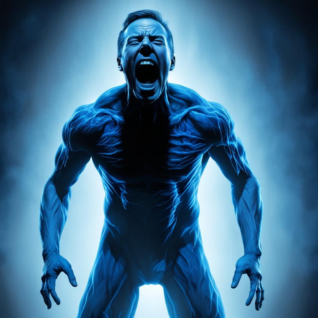 Man Screaming Creates Spirit Shadow in Hyperrealism