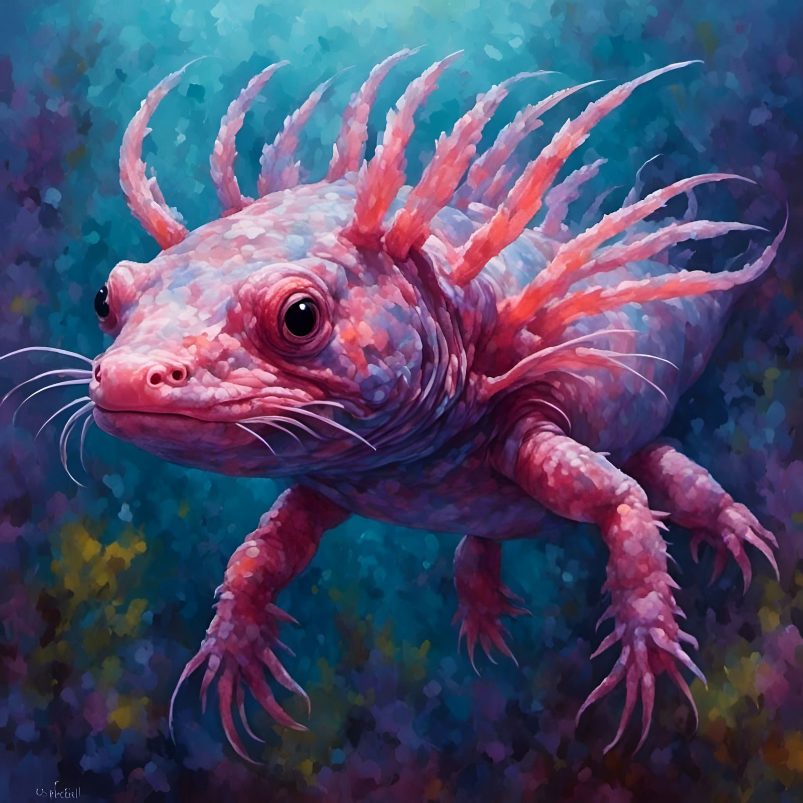 Surreal Axolotl in Painterly Fine Art Style