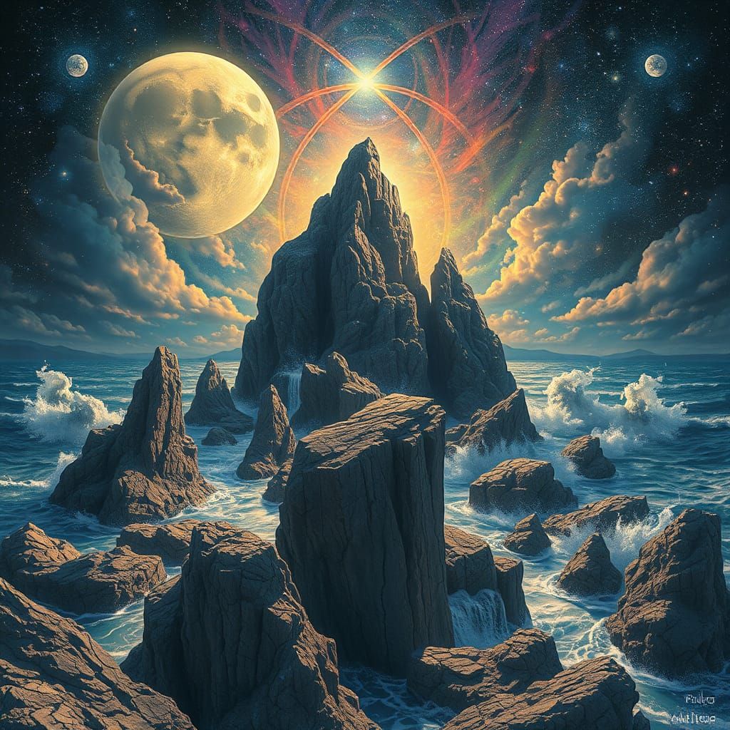 Astral Seascape: Holographic Illustration in Mixed Media