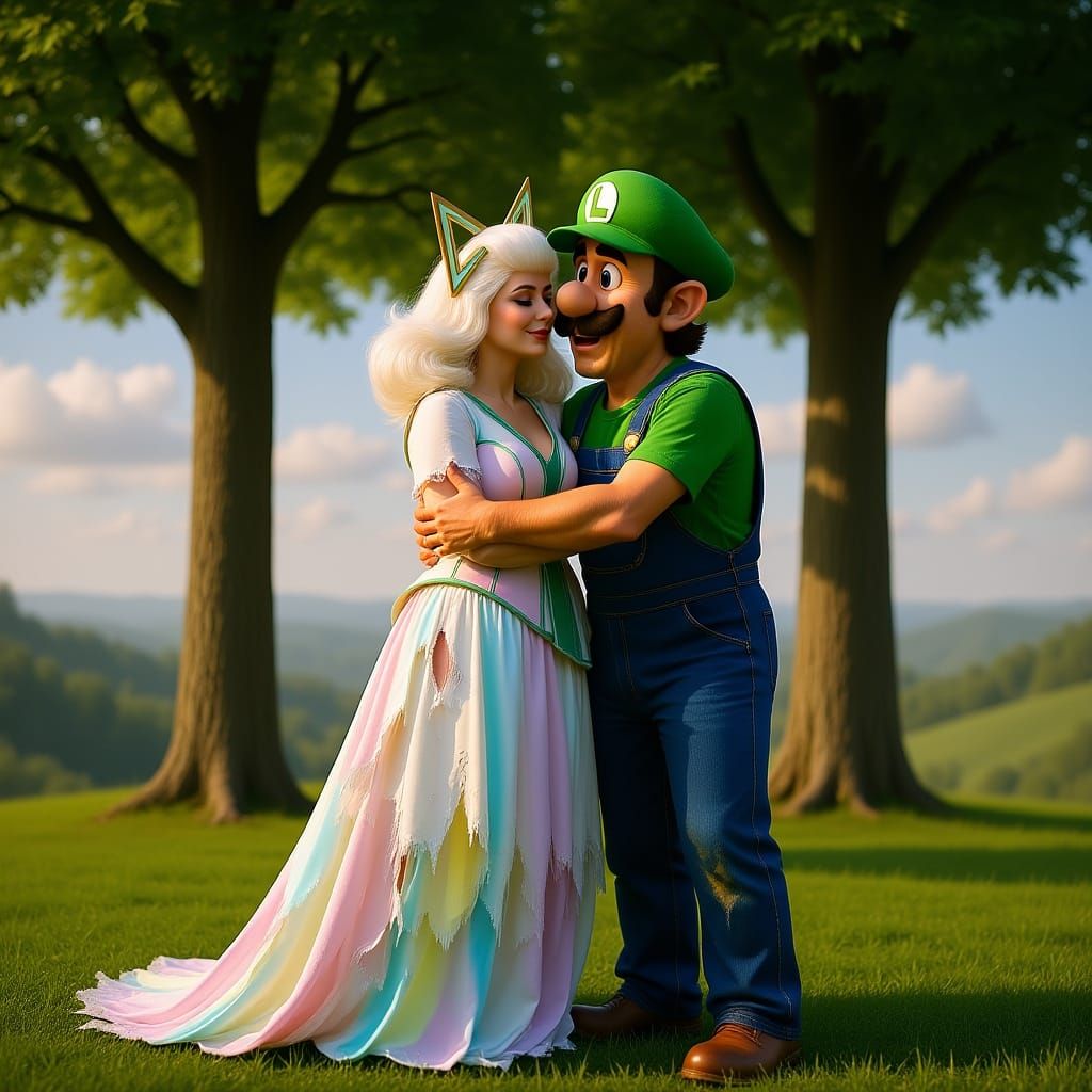 Hyperrealistic Luigi and Lady Timpani Kiss, Super Paper Mari...