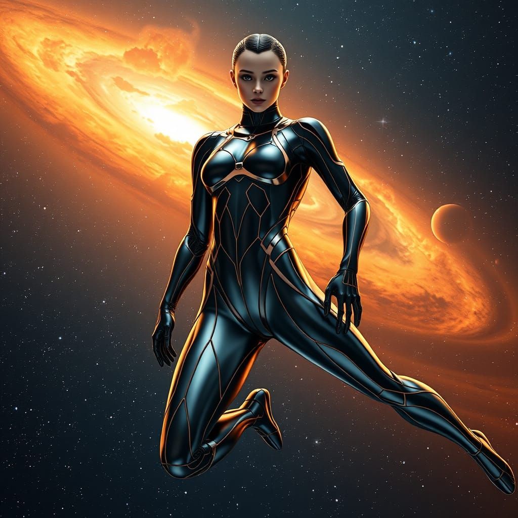 Sleek Android in High-Gloss Chrome Bodysuit Radiates Golden ...