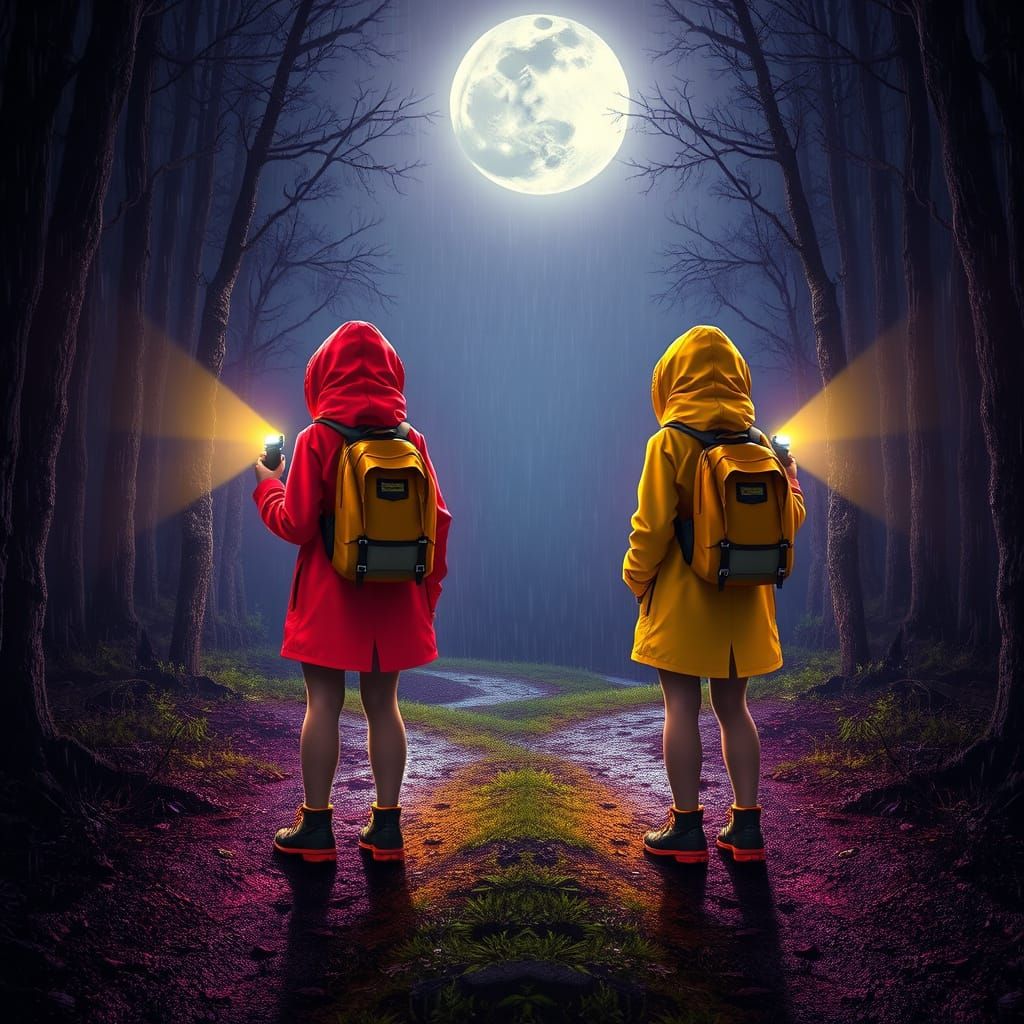 Sisters in the Mystic Woods at Midnight