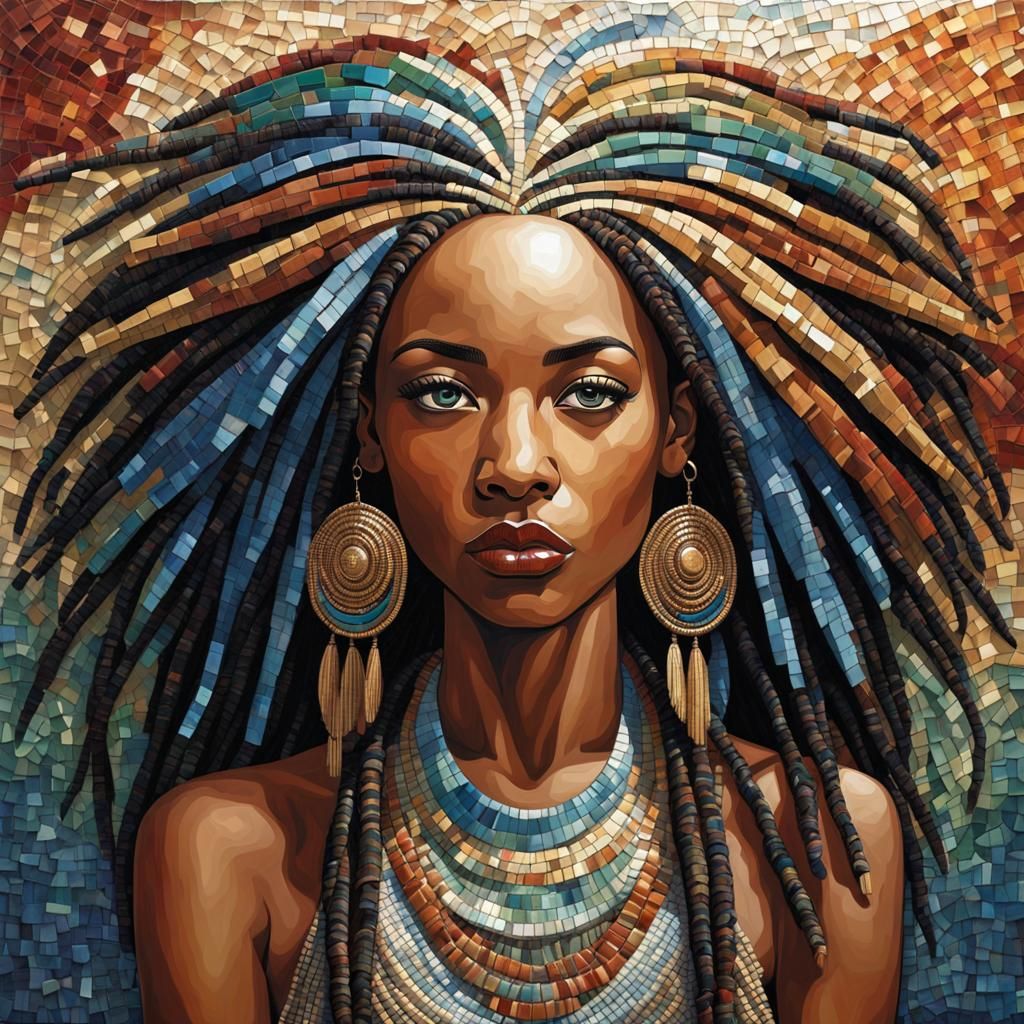 Ceramic Mosaic of an African-American Woman in Art Deco