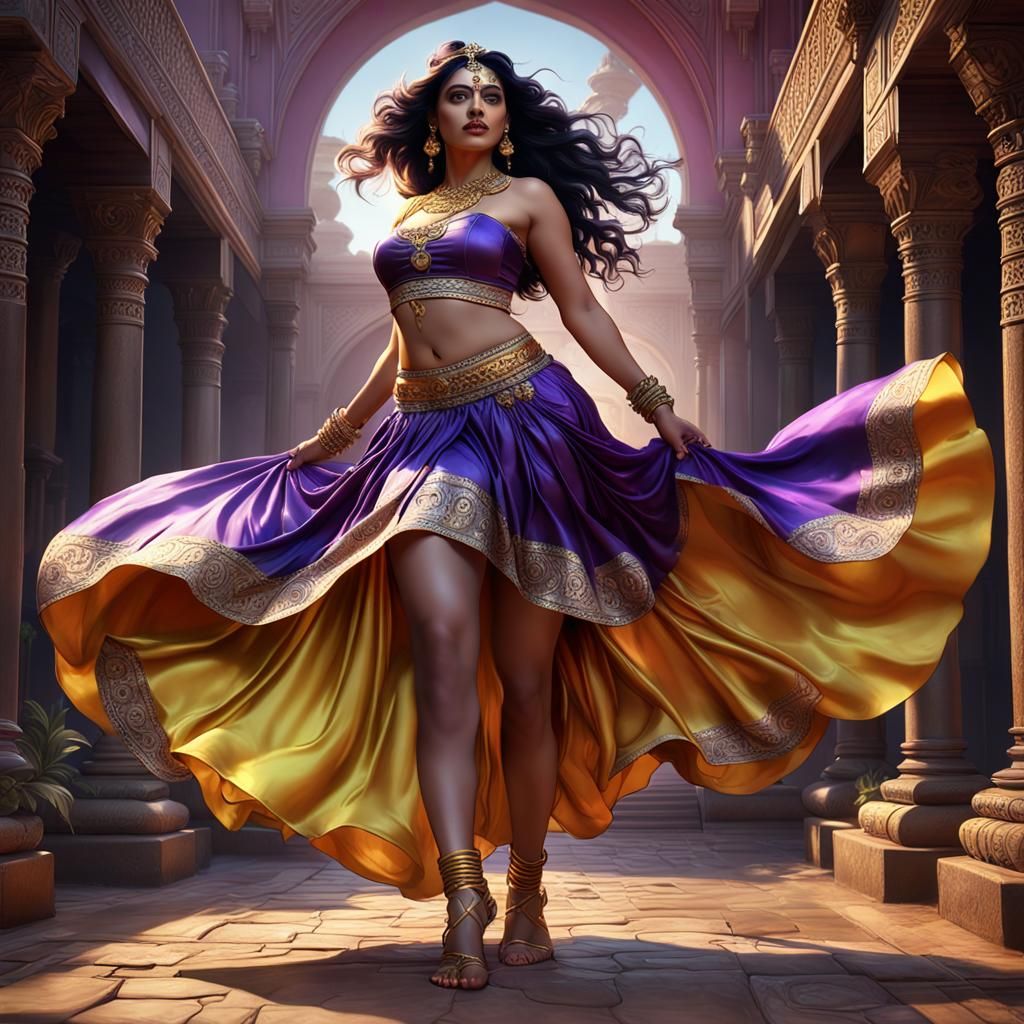 Elegant Indian Woman in Flowing Satin Dress