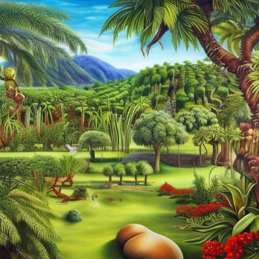 Hyperrealistic Garden of Eden: A Lush Paradise