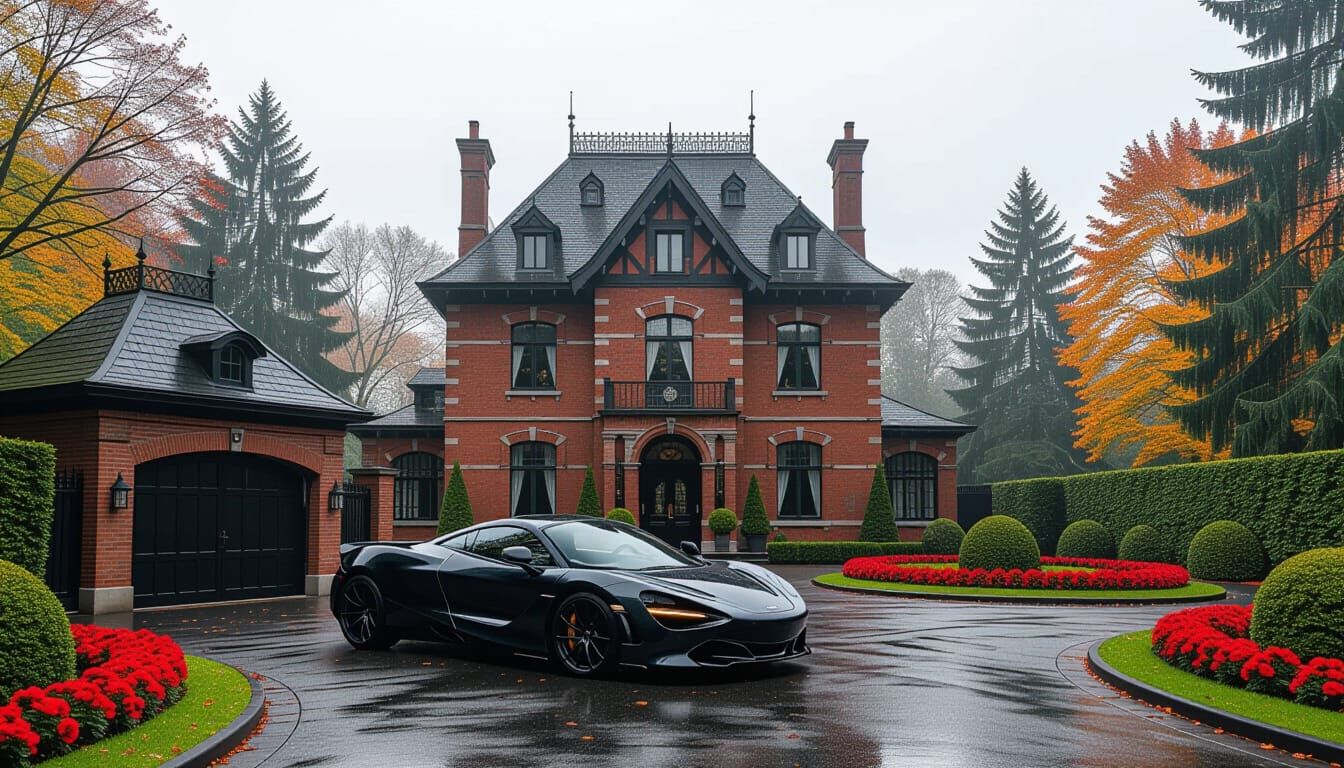 Victorian Chateau with McLaren in Misty Autumn Garden