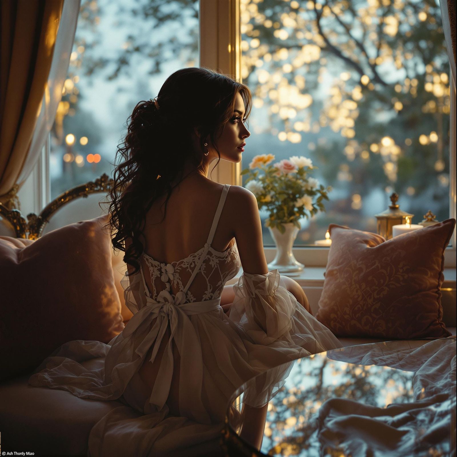 Elegant Woman Lost in Thought by a Window