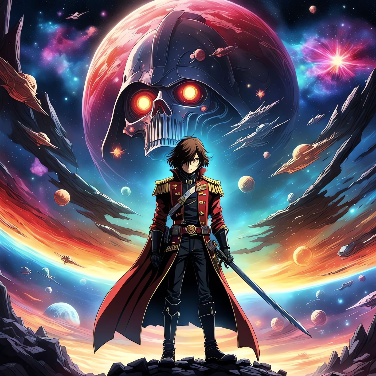 Captain Harlock on the Arcadia in Space
