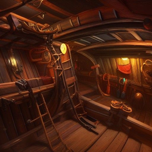 Pirate Ship Interior Hull: Detailed Matte Painting
