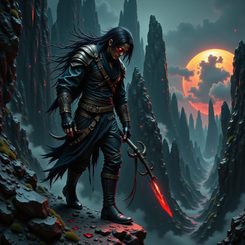 Dystopian Figure at Sunset in Gritty Futuristic Style