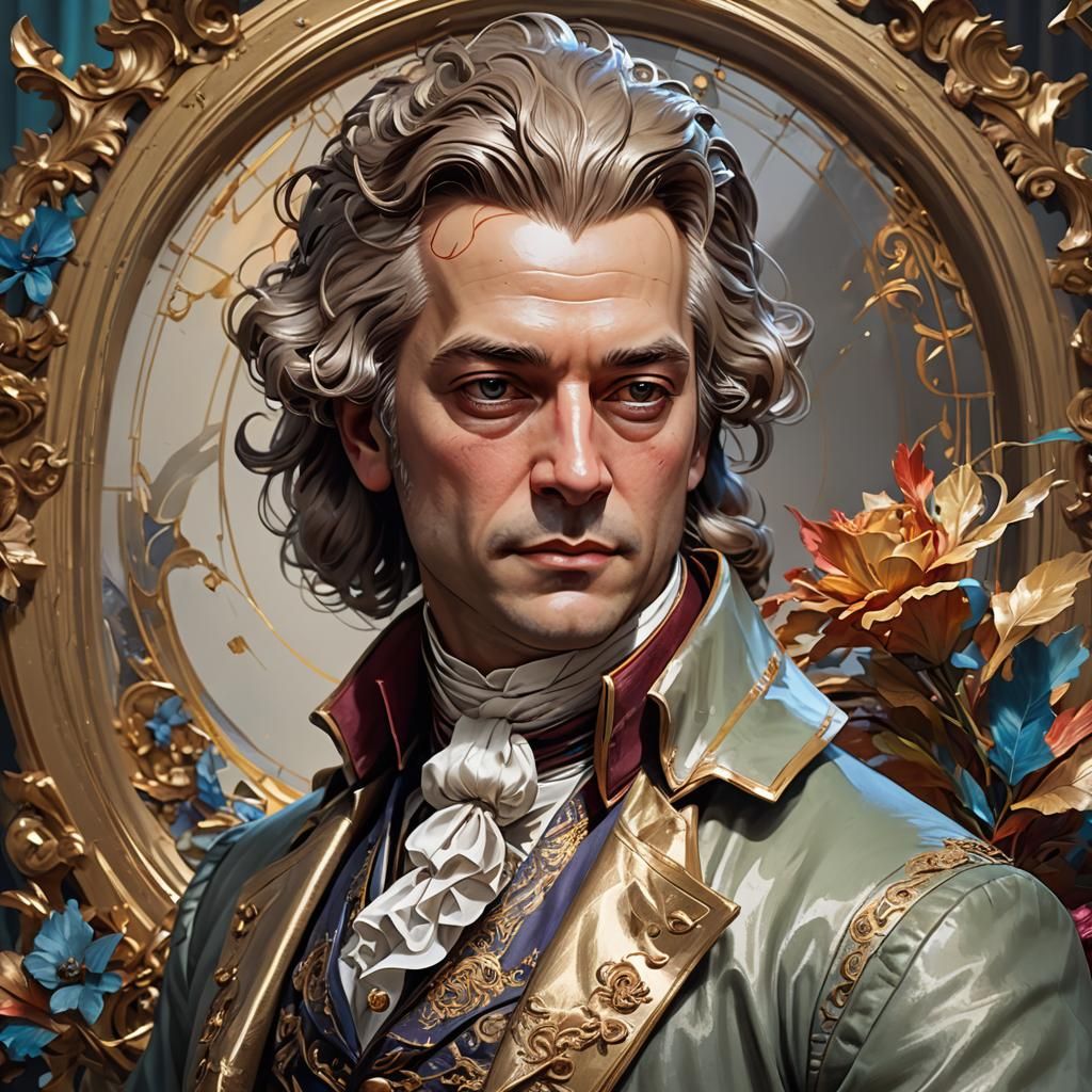 Mozart Portrait in Hyperdetailed Art Nouveau Style