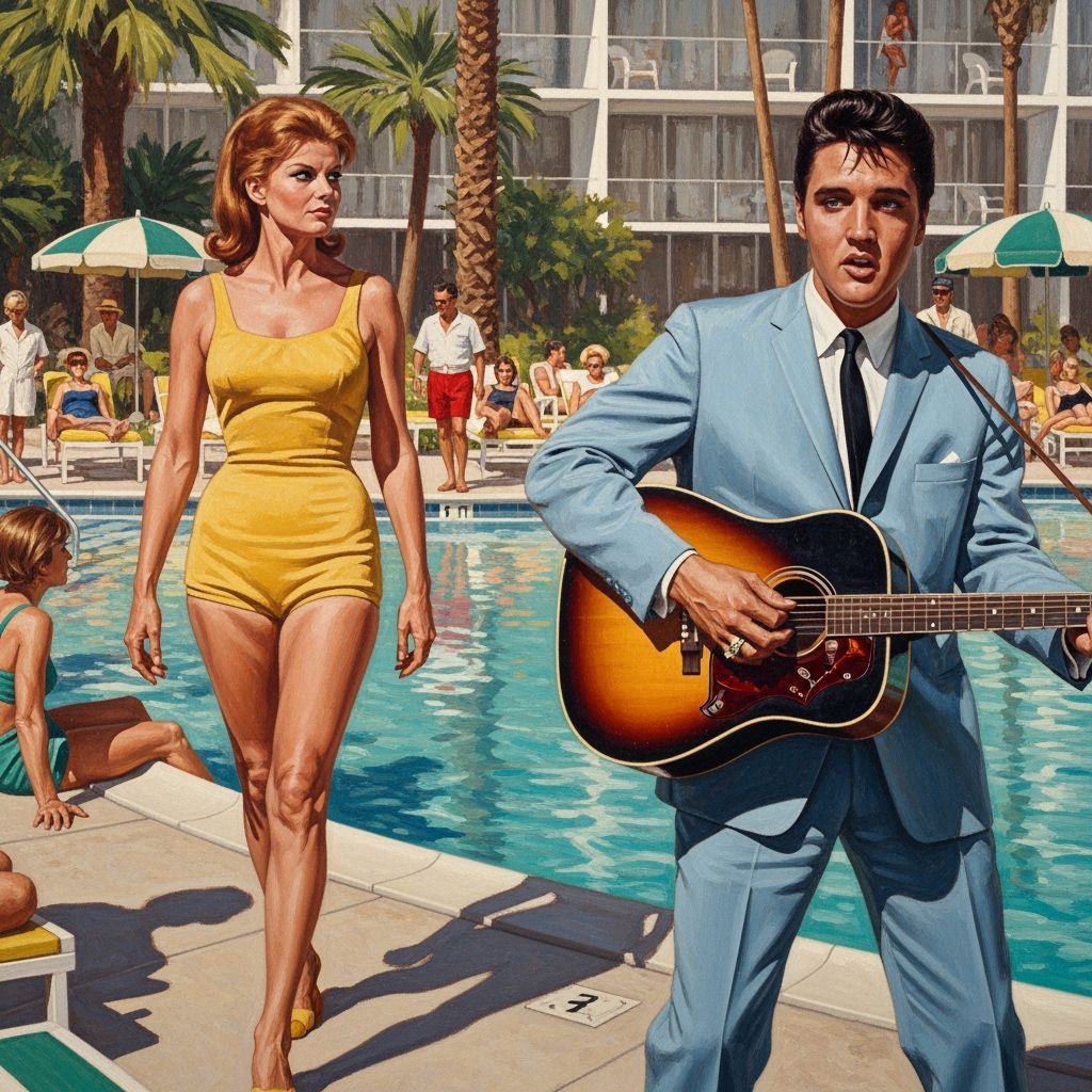 Ann-Margret and Elvis Relaxing Poolside in Oil Painting Styl...