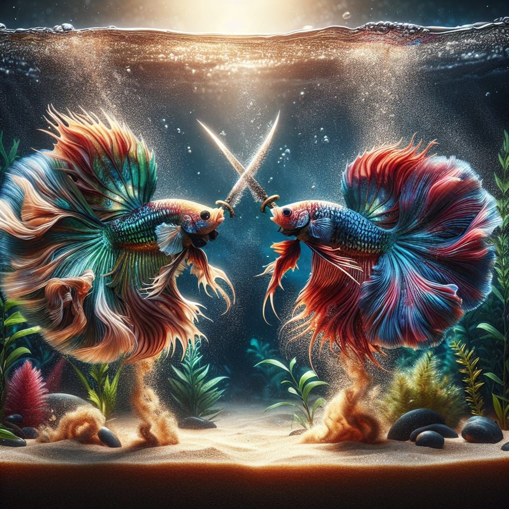 Playful Betta Fighting Fish Duel Underwater