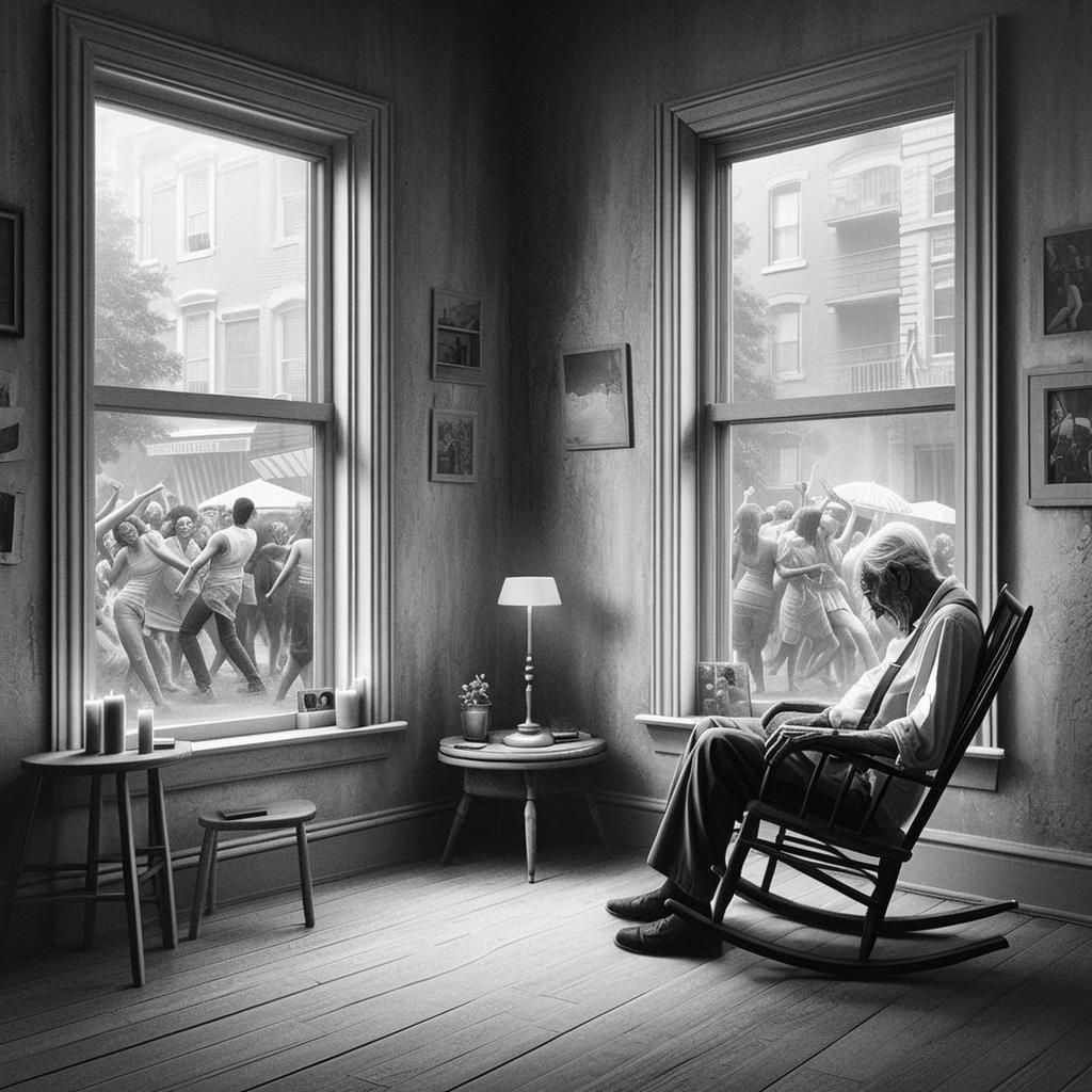 Lonely Man in Monochromatic Room