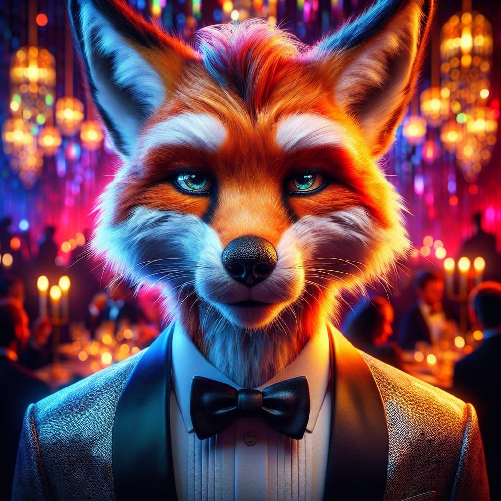 Stylish Anthropomorphic Fox at Dinner Party