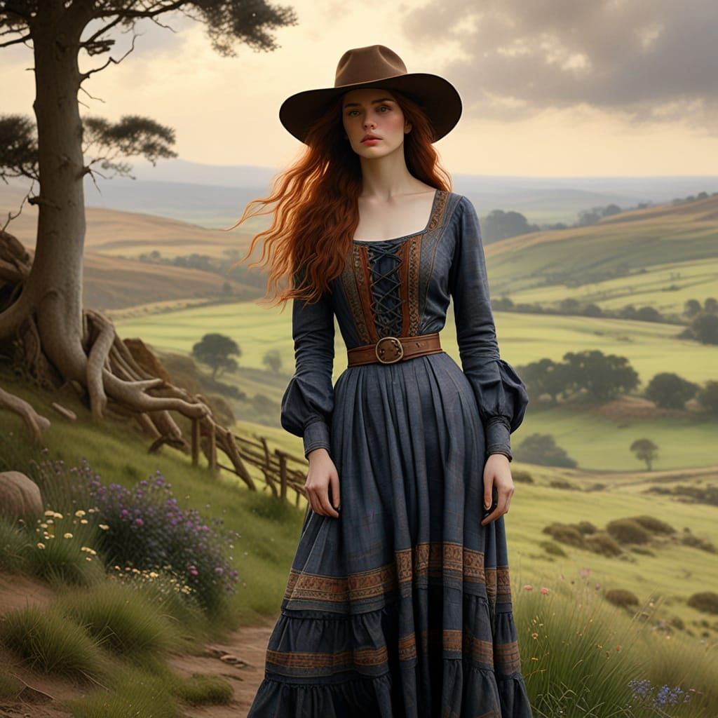 Cowgirl Portrait in Pre-Raphaelite Style