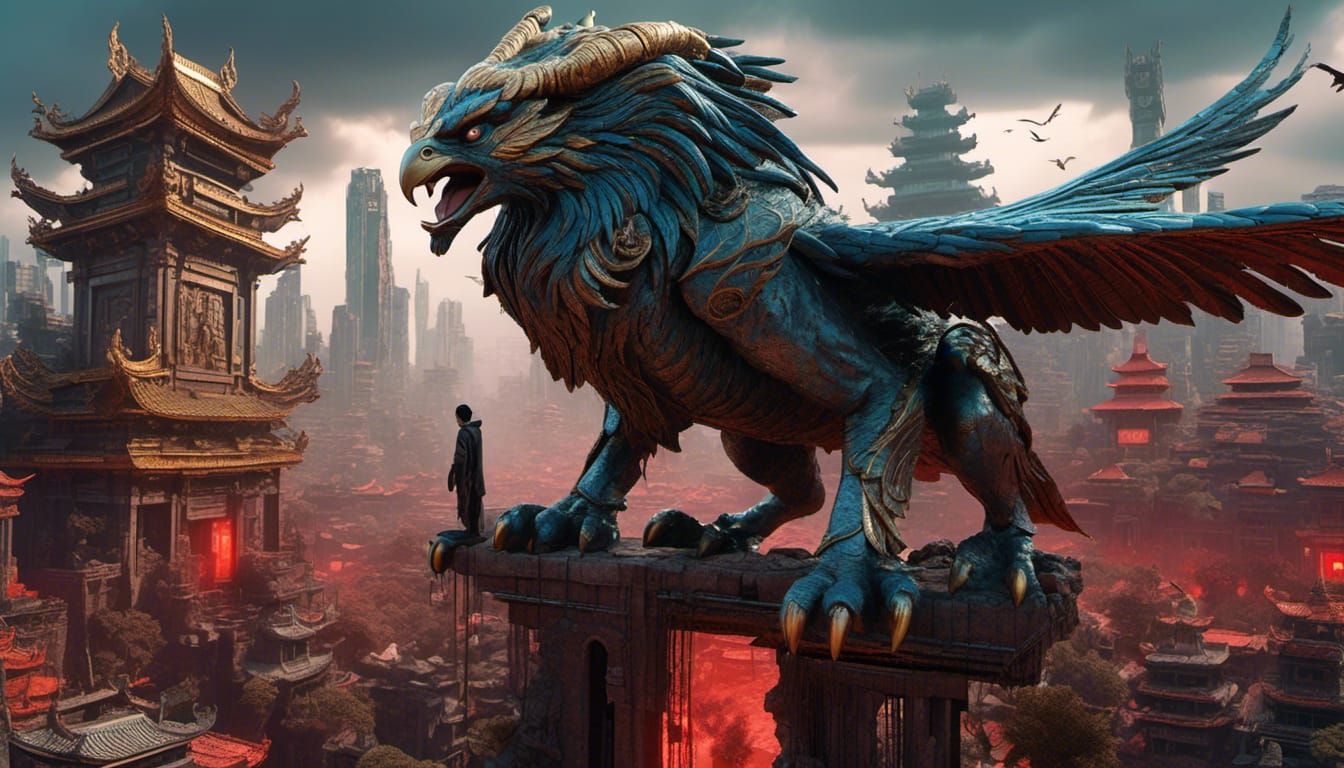 Gryphon-Kaiju Celebrated in Junji Ito Style