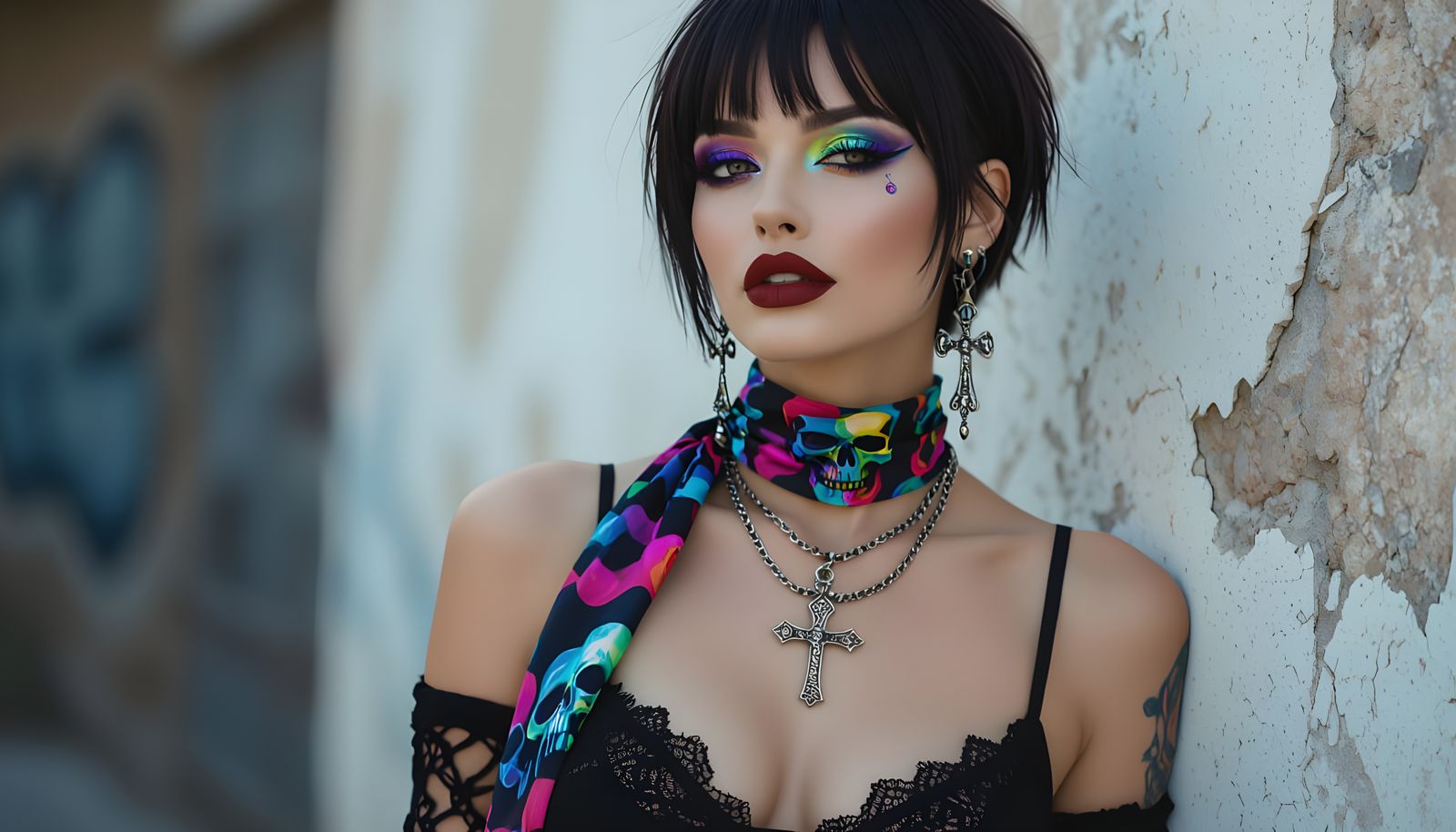 An alt/goth Pat Benatar looking S.G. Model