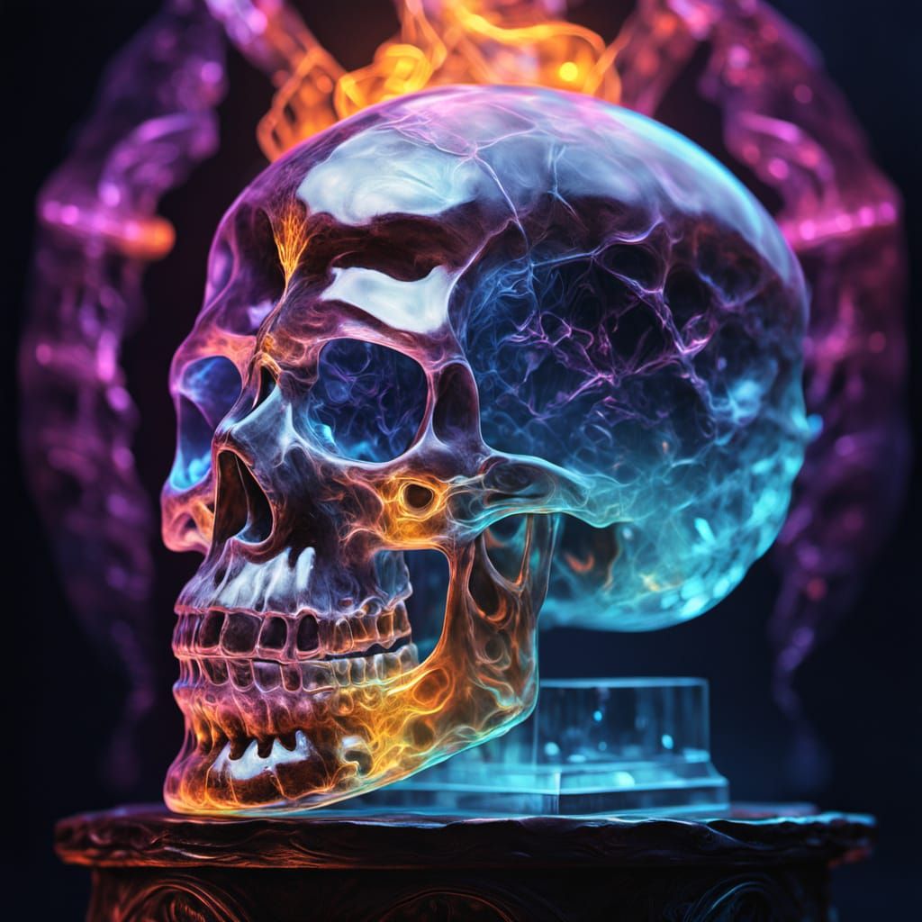 Crystal Skull Radiating Energy in Surreal Style