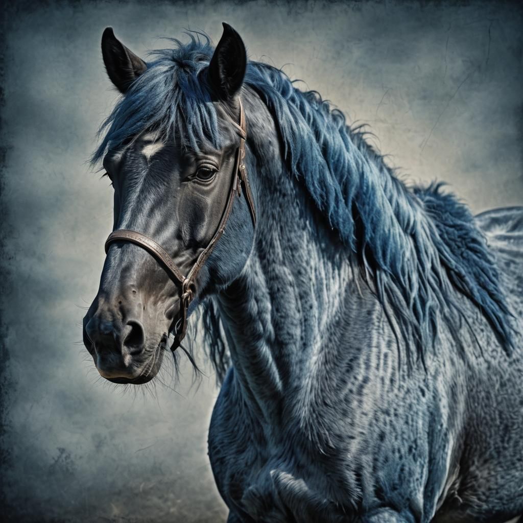 Hyperrealistic Blue Horse with Intricate Details