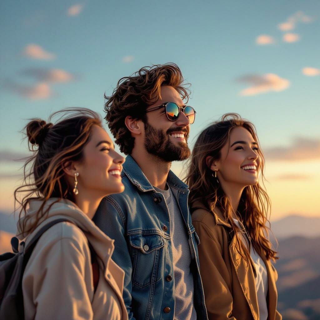 Hopeful People Gaze at Horizon in Futuristic Style