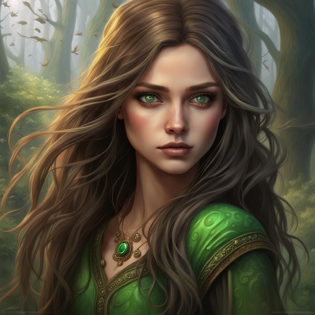 Fantastical Princess in Sage Green Surrounds, Matte Painting...