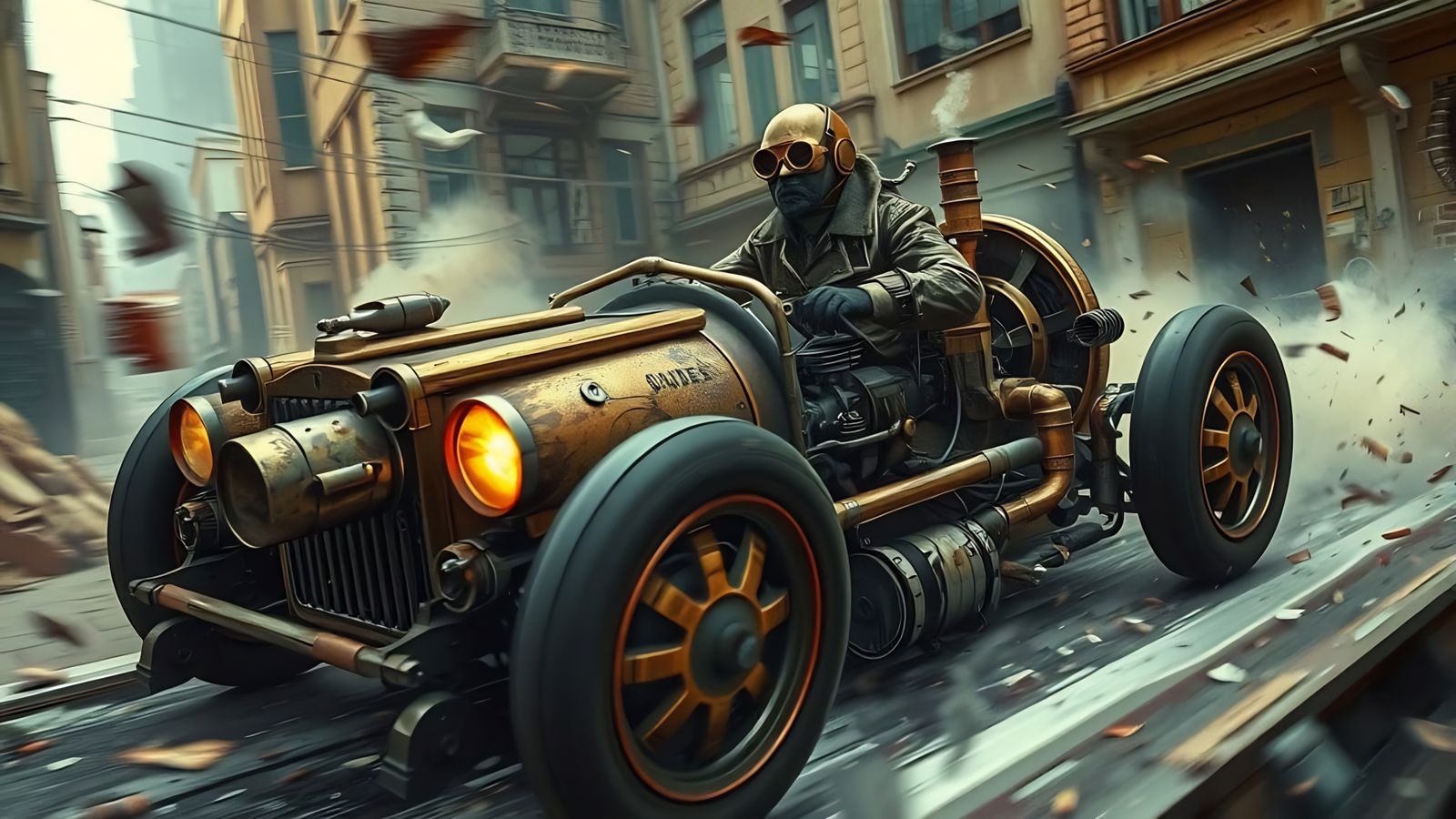 Steampunk Hotrod Pilots Race Through Urbex Streets