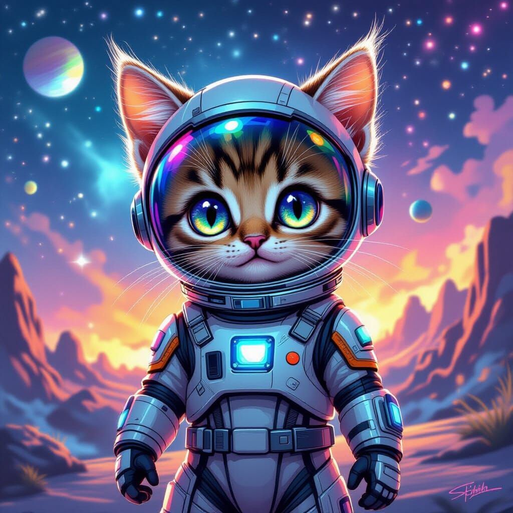 Futuristic Alien Kitten in Spacesuit, Sci-Fi Fantasy Art