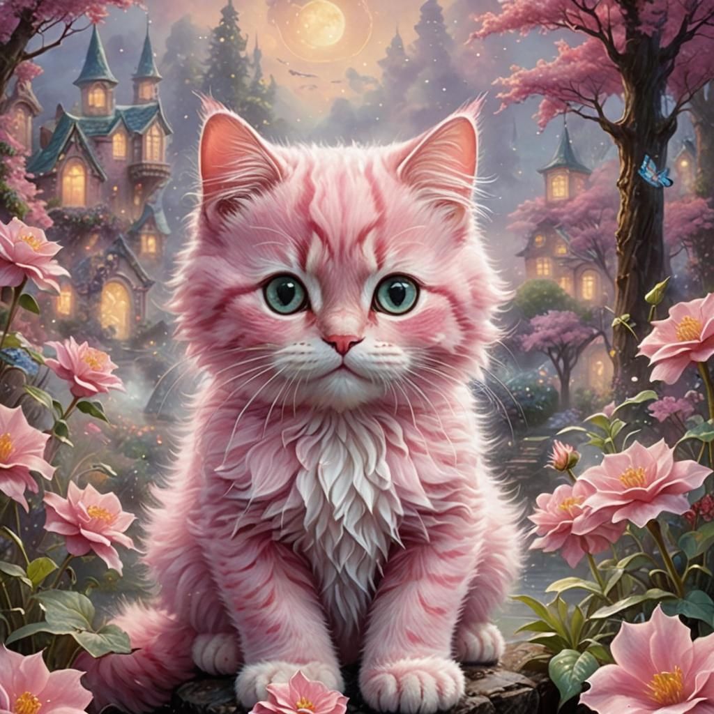 Cutest Pink Cat in Ethereal Fantasy Style