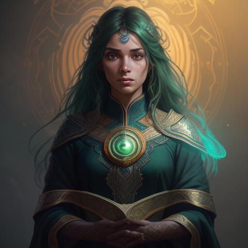 Luminous Woman with Green Eyes in Art Nouveau Style