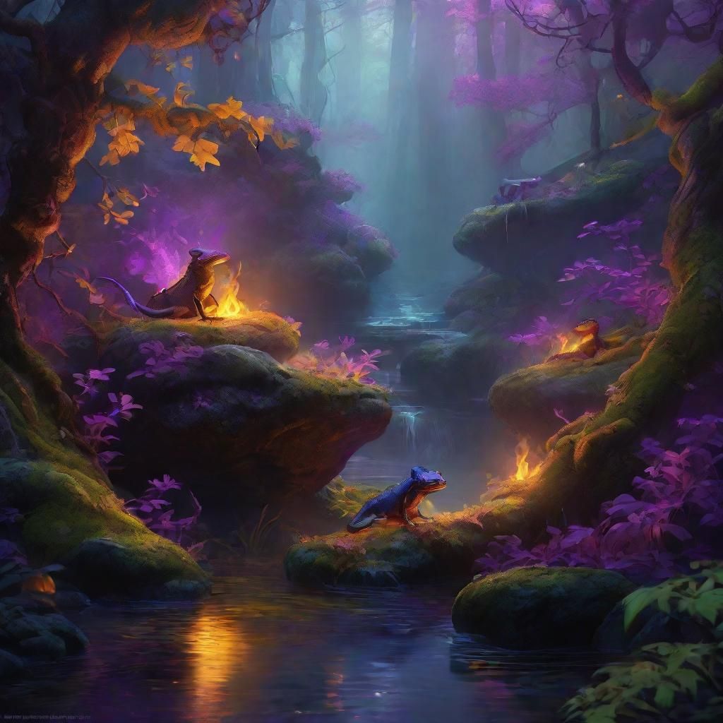 Fire Salamanders in a Magical Forest Wonderland