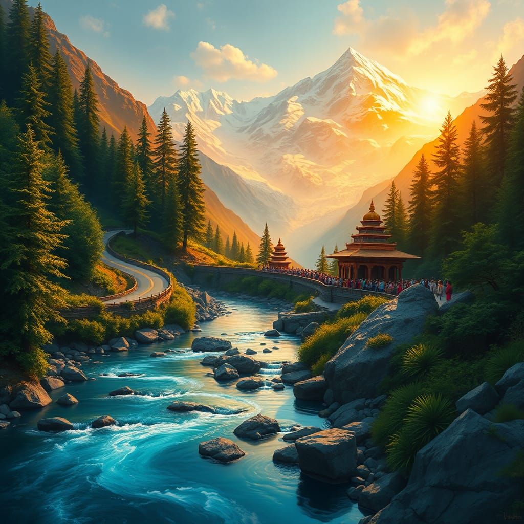 Majestic Mountain Glacier Landscape with Ghat Road