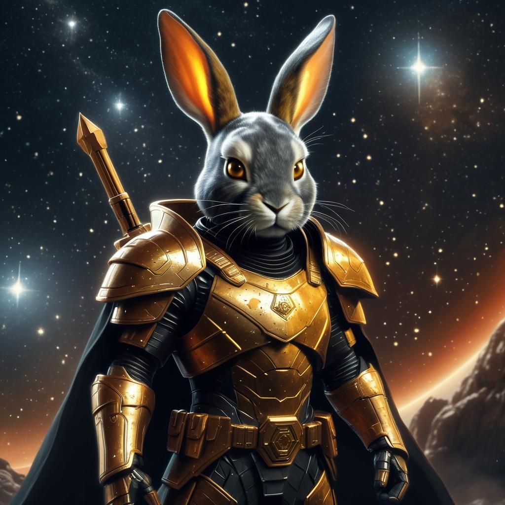 Armored Space Rabbit in Sleek Metallic Armor