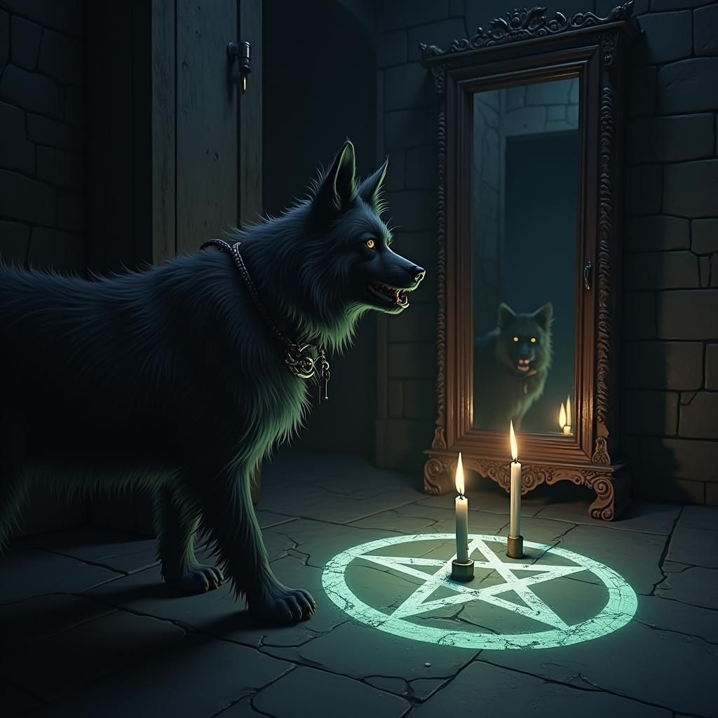 Watchdog Snuff Guards a Pentagram in Anime Style