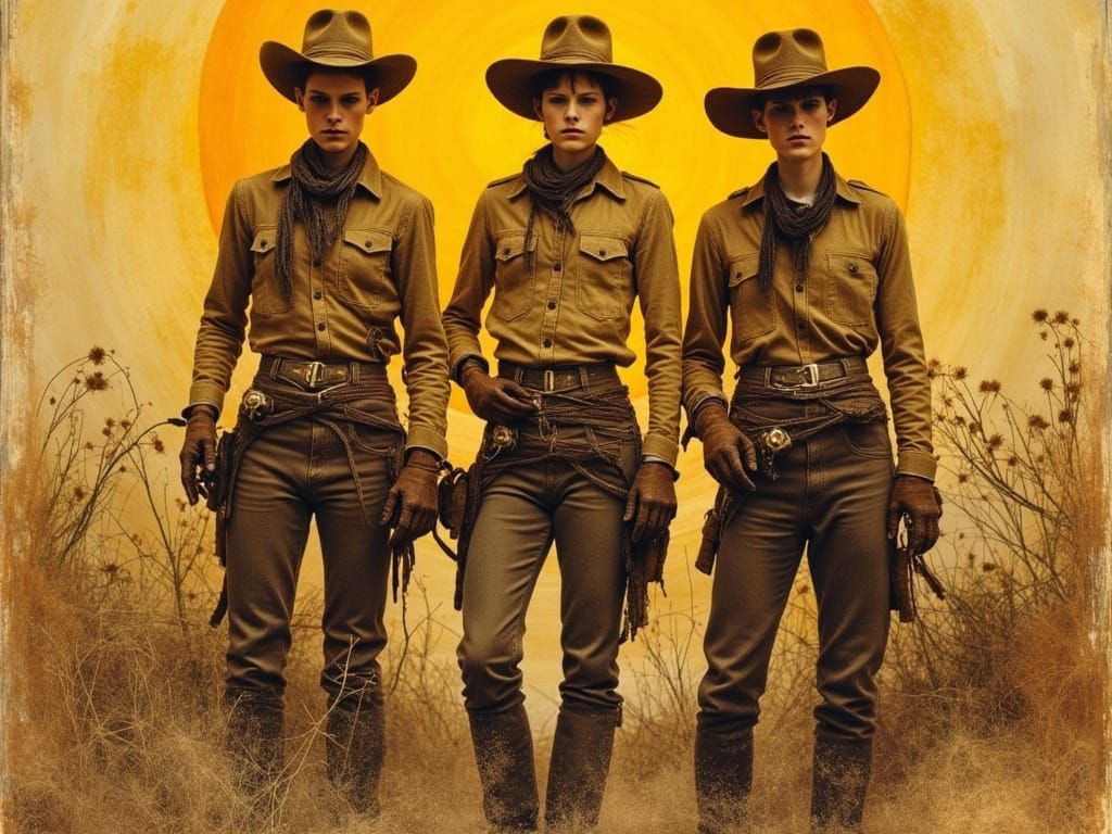 Cowboy Trio in Western Oil Painting Style