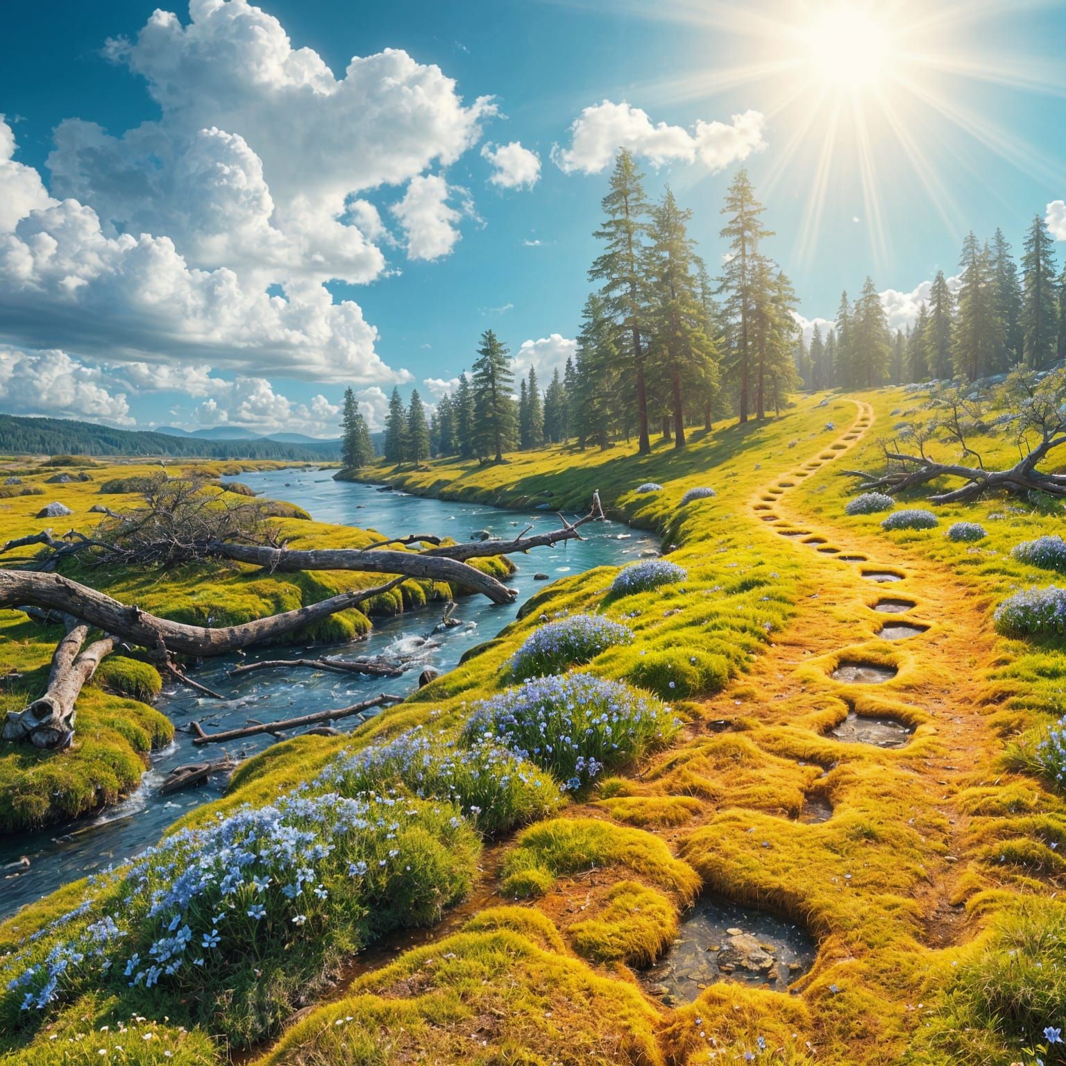 Cosmic Meadow Oasis in Vibrant Hues