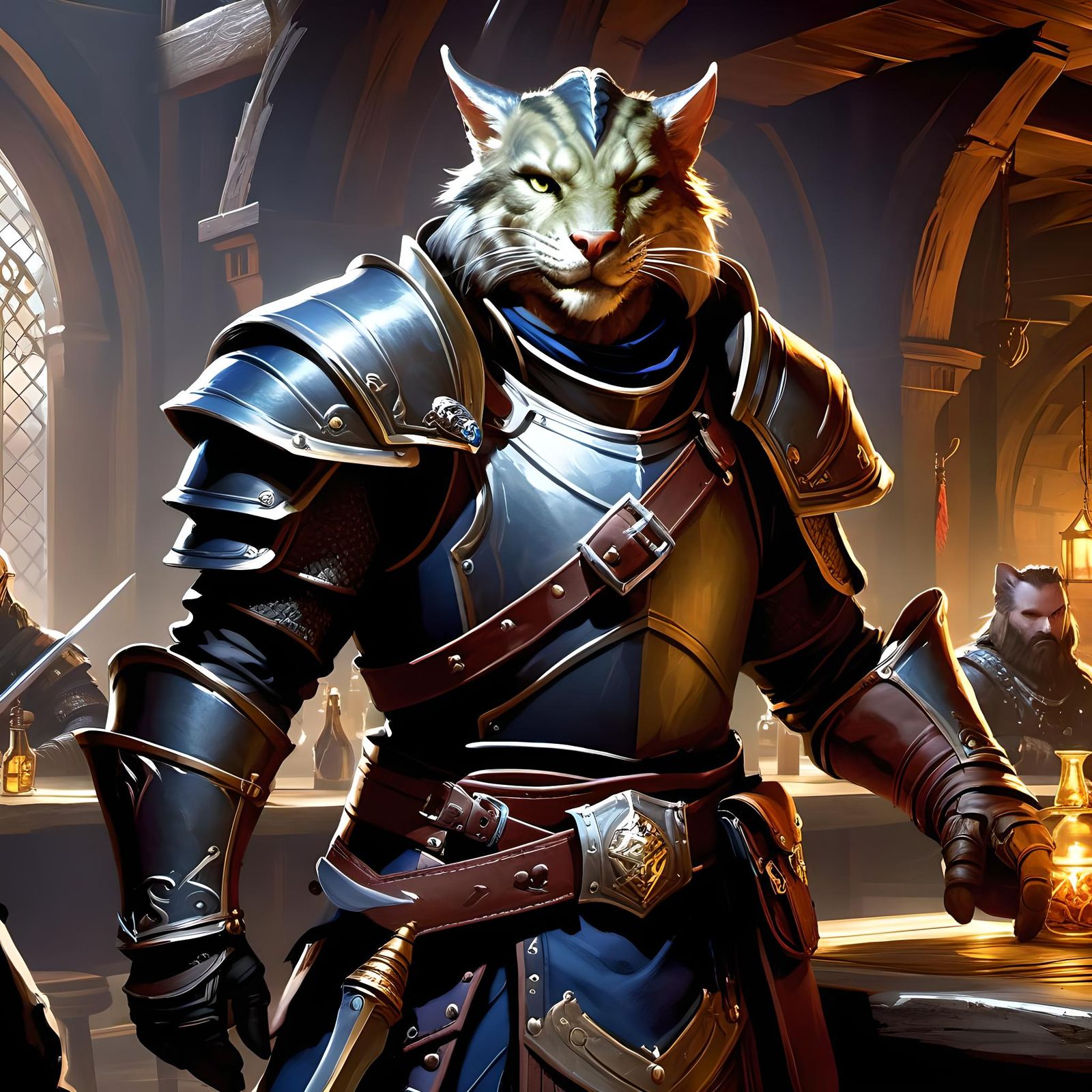 Dragonborn Fighter Noble with Werecat Pet