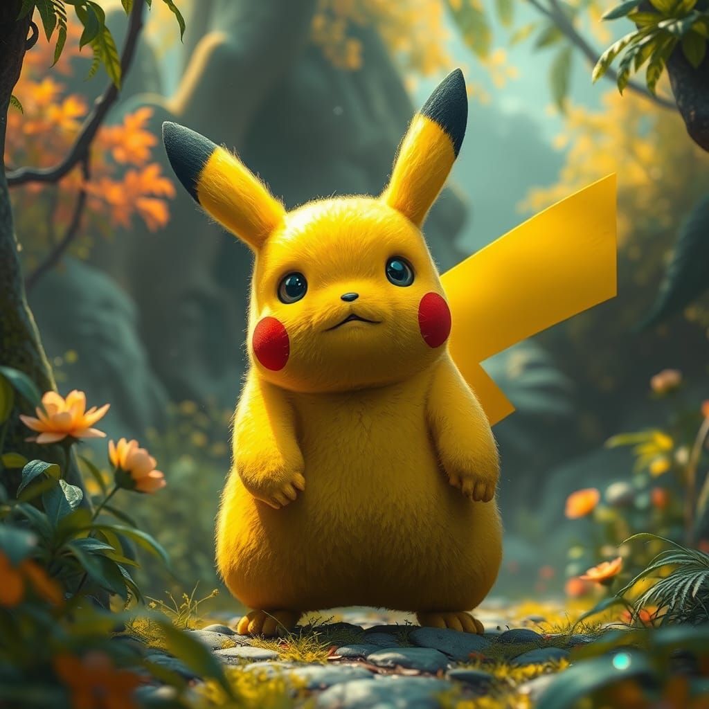 Chonky Pikachu in a Mystical Realm: Matte Painting