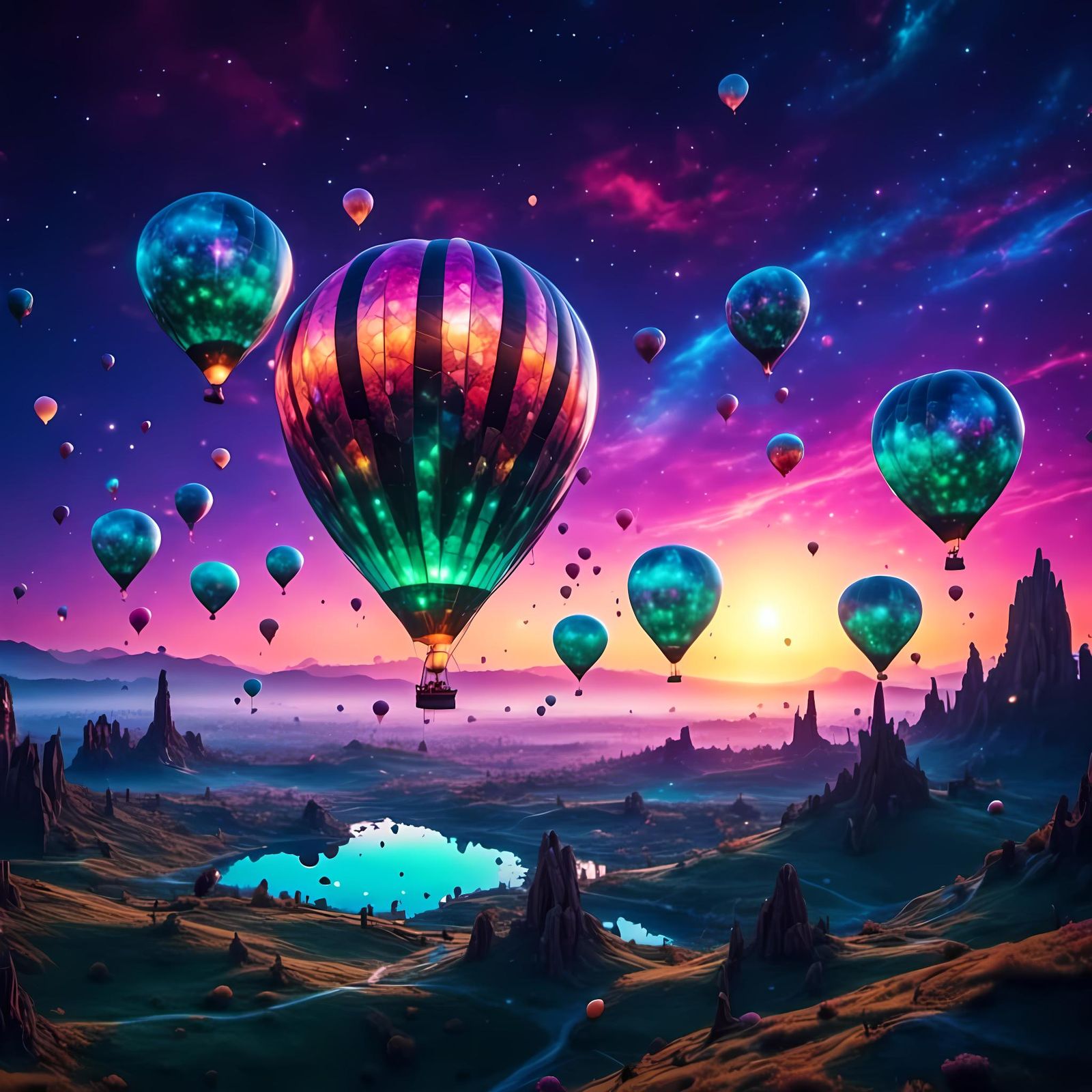 Sunset on a Mythical Alien Planet in Surreal Style