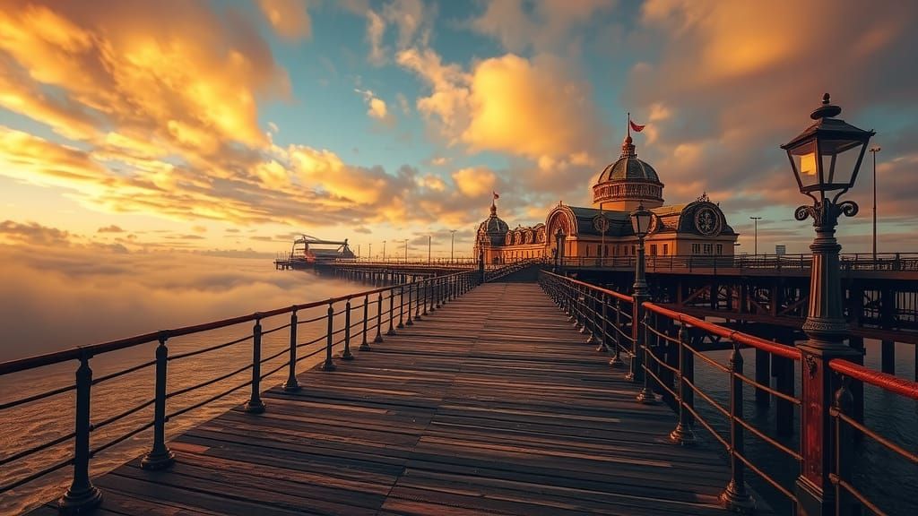 Southend Pier at Dusk in Dreamlike Airbrush Art
