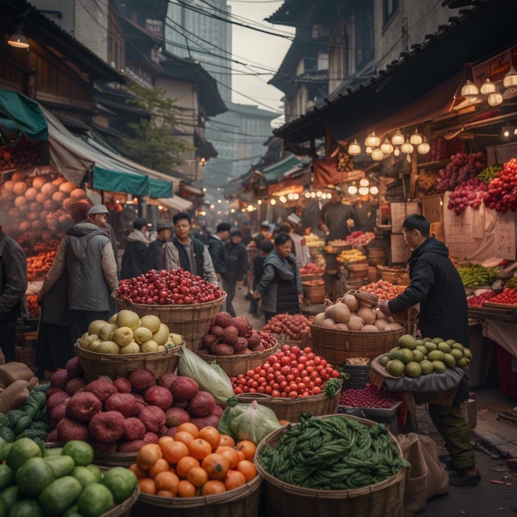 Bustling Chongqing Farmers Market in 8K Unreal Engine