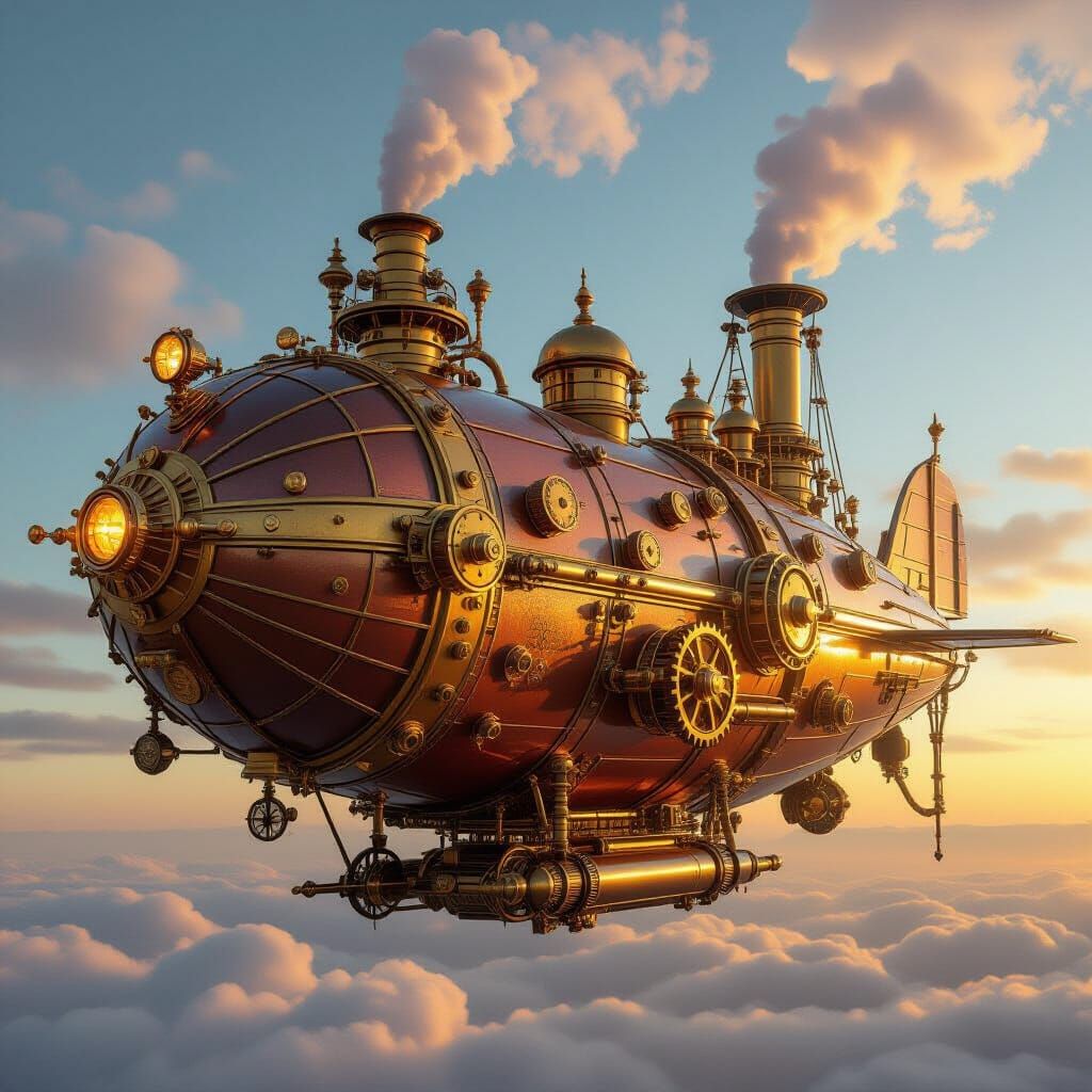 Steampunk Airship in Golden Hour Glow