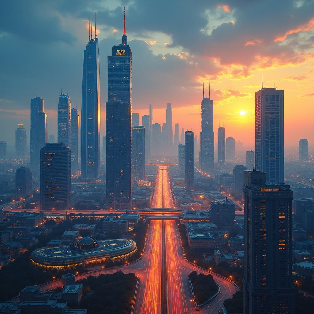 Futuristic Dallas Cityscape in Alternate Timeline, Matte Pai...