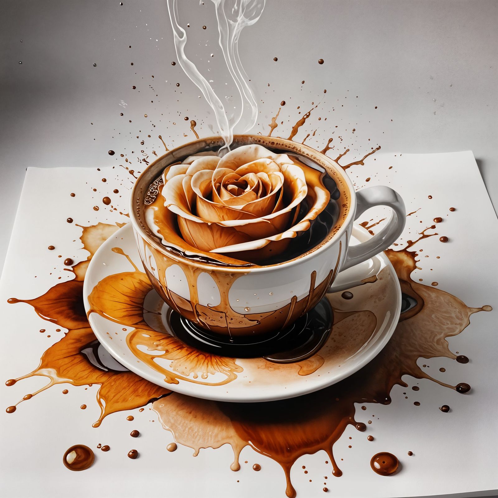 Coffee Spill Creates Rose Watercolor Illustration