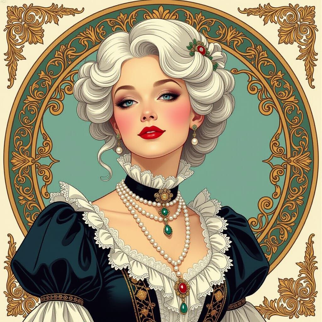Victorian Woman Portrait in Art Nouveau Style