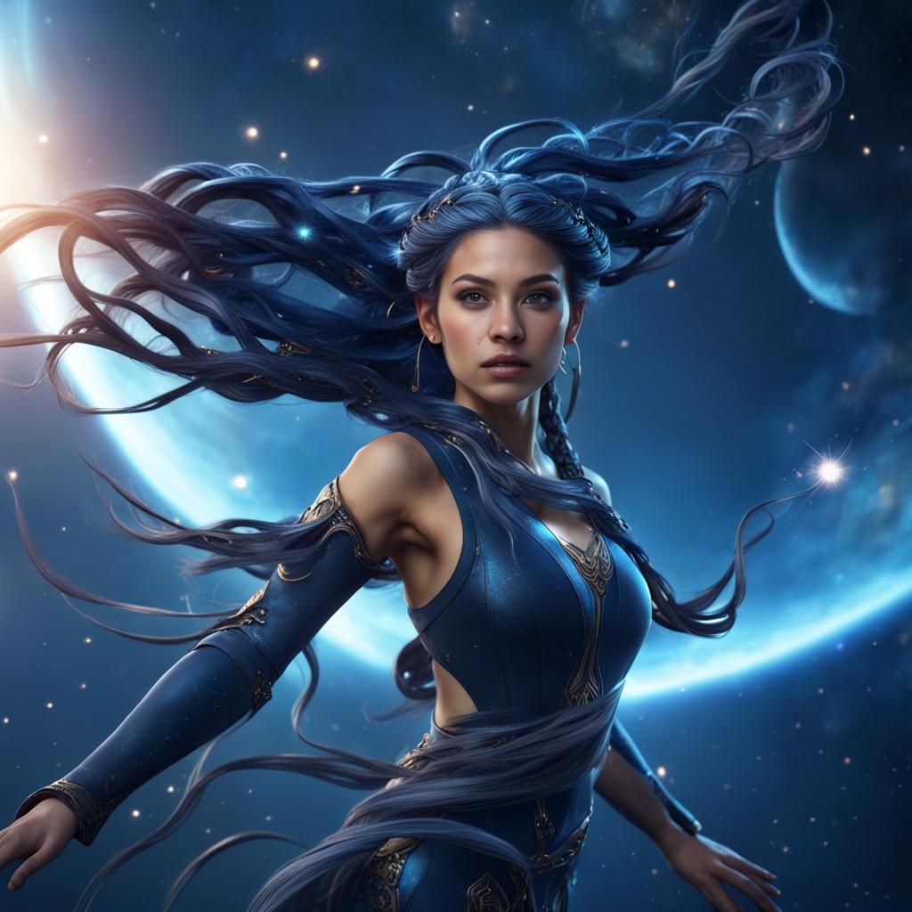 Fairy Girl Flying in Space: Fantasy Concept Art