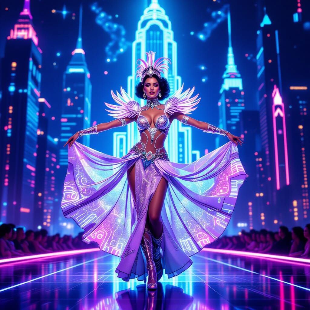 Futuristic Showgirl Dancing with Bioluminescent Lights